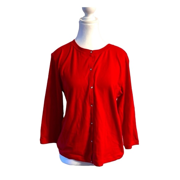 Valerie Stevens Red Button Top With Lace Back. Size L Pre Owned. - Picture 1 of 4